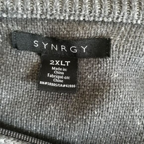Synrgy Cardigan Sweatshirt Sweater Men’s 2XLT Full Zip Grey Heavy Knit - Picture 10 of 12